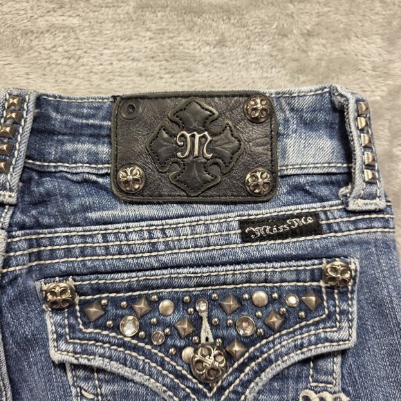 Miss Me Jeans Womens 27 Blue Bootcut Studded Flap Pocket Embellished Denim Pants - Picture 5 of 14
